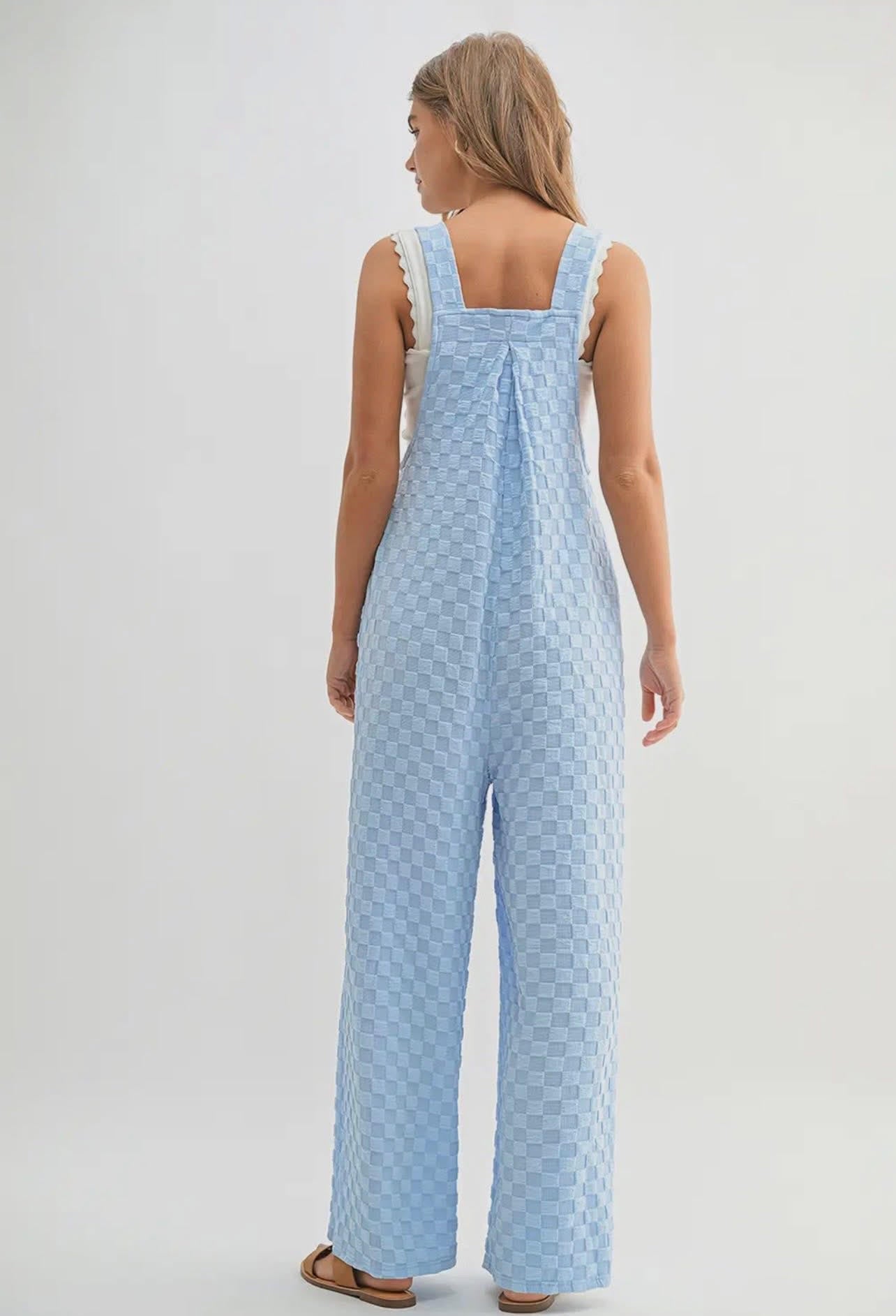 Wide Leg Checkered Jumpsuit w/Pockets