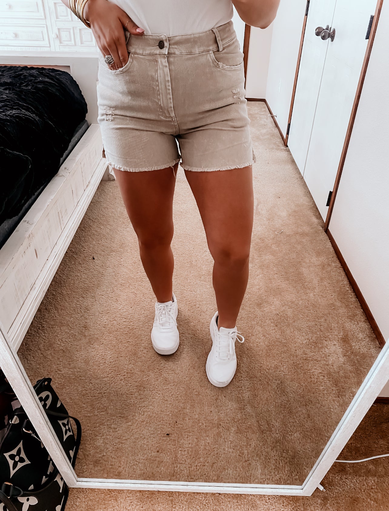 Tan Acid Washed Denim Shorts