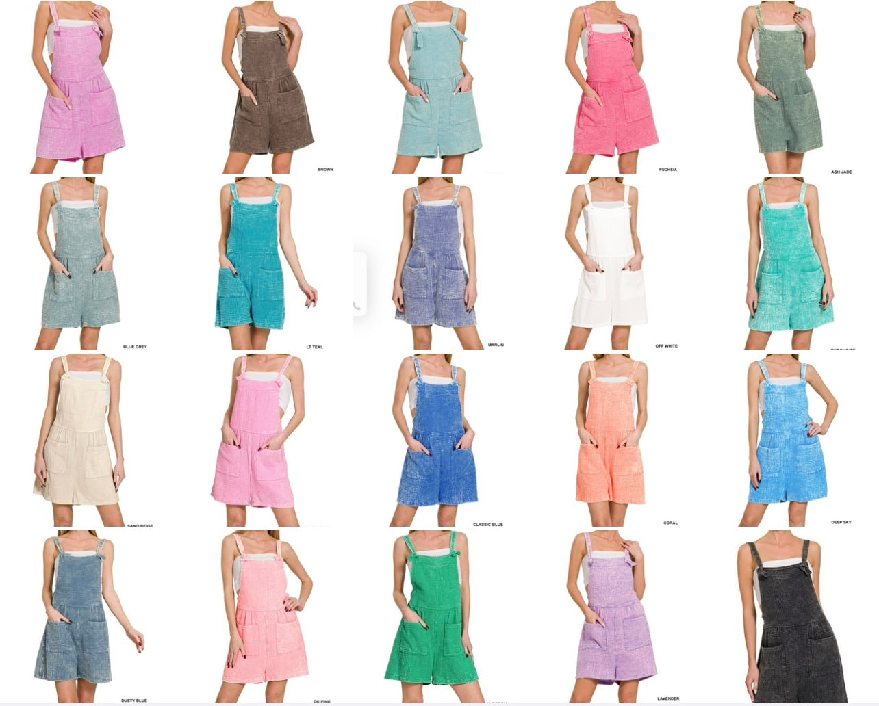 Woven Double Gauze Acid Washed Elastic Waist Romper