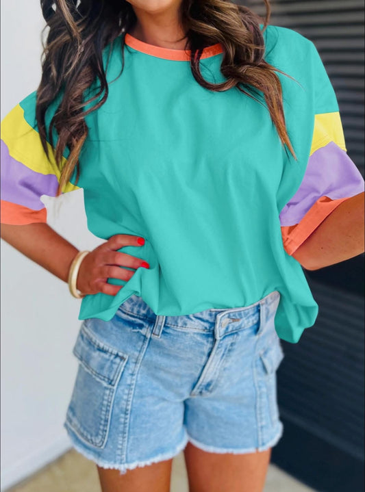 Blue Colorblock Oversized Top June