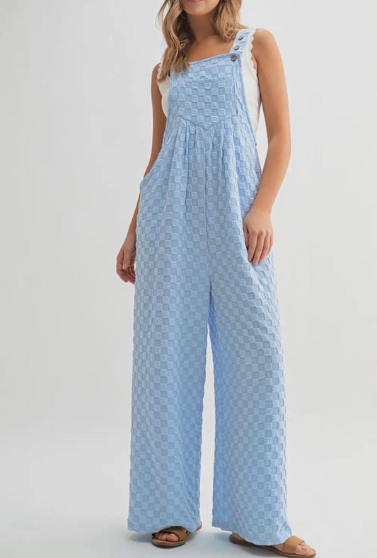 Wide Leg Checkered Jumpsuit w/Pockets