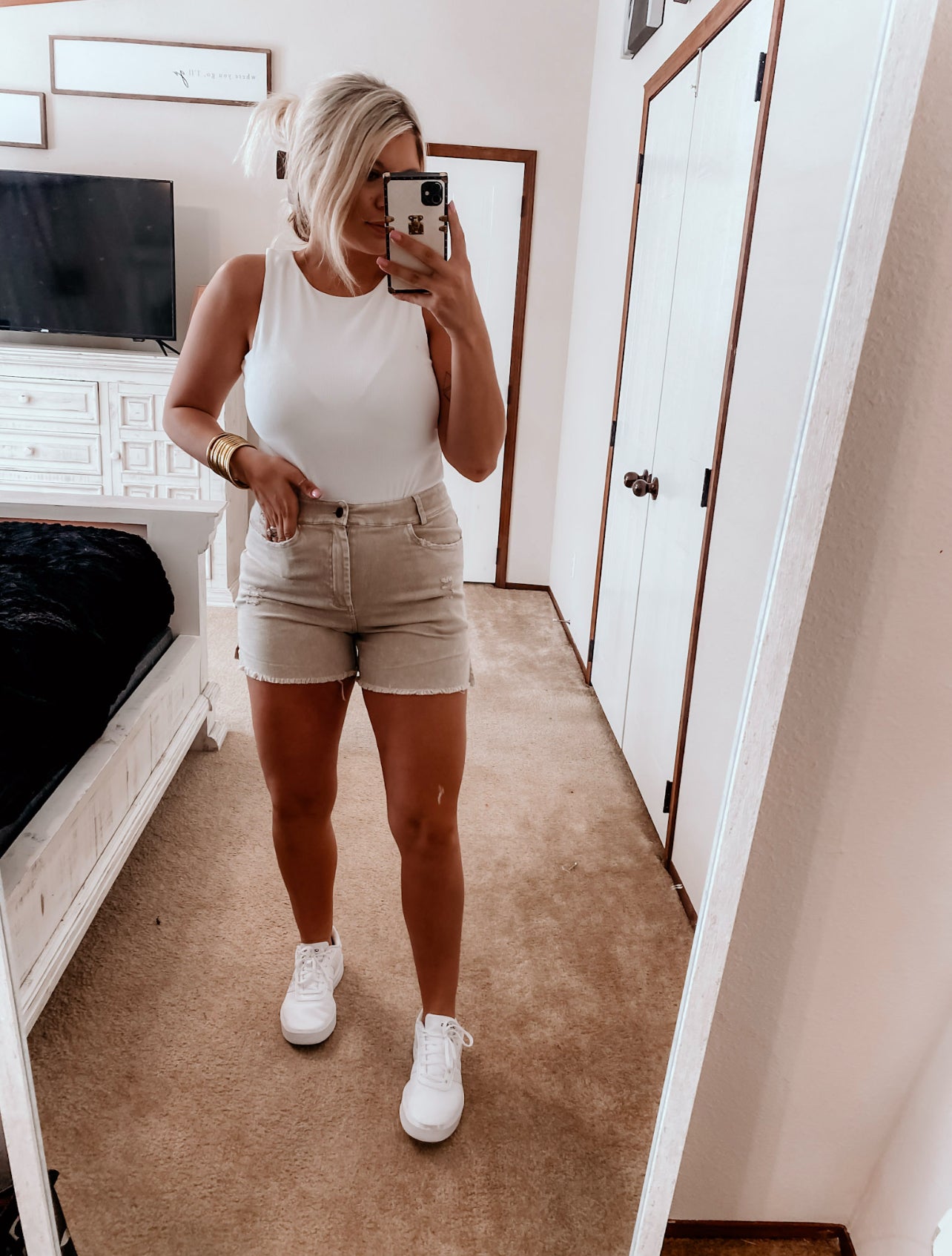 Tan Acid Washed Denim Shorts