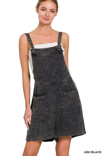 Woven Double Gauze Acid Washed Elastic Waist Romper